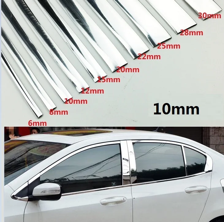 Car styling Width 10MM Chrome Trim Styling Car Sticker Molding Strip Exterior Interior Decoration 1M /2M /3M /5M /10M/15M Car styling Width 10MM Chrome Trim Styling Car Sticker Molding Strip Exterior Interior Decoration 1M /2M /3M /5M /10M/15M