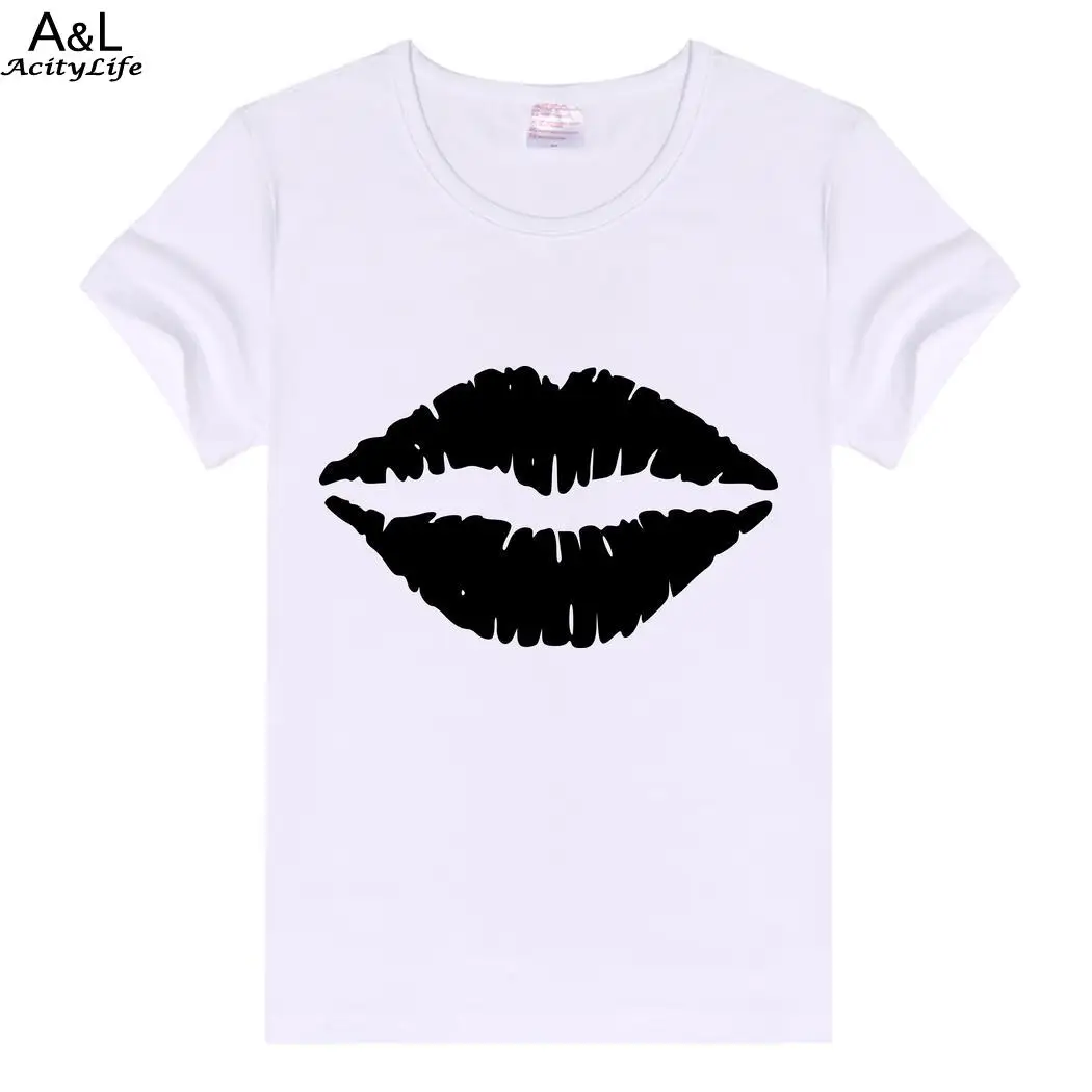 Casual Basic Plain Crew Neck Slim Fit Soft Short Sleeve T-Shirt White molumen lips Women | Женская одежда