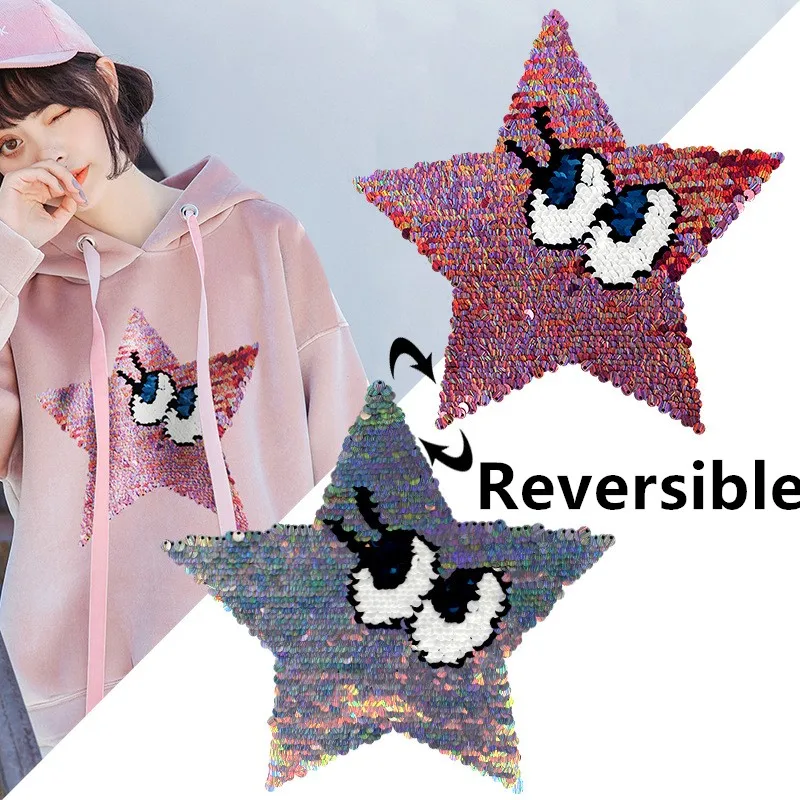 

2019 New Stars Eyes Reversible Change Color Sequins Sew On Patches for clothes DIY Patch Applique Clothing Coat Sweater Crafts