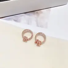 Изысканные круглые шармы, круглые серьги-гвоздики, розовое золото, цвет кубического циркония, микро проложенные серьги для женщин