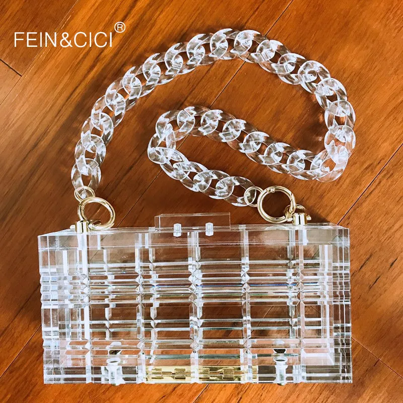 Clear acrylic evening party clutch women transparent bag plastic box