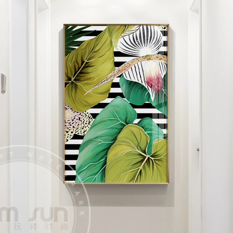 

Nordic Large Green Leaf N Flower Canvas Painting Fresh Poster Print For Living Room Dining Room Background Wall Art Decoration