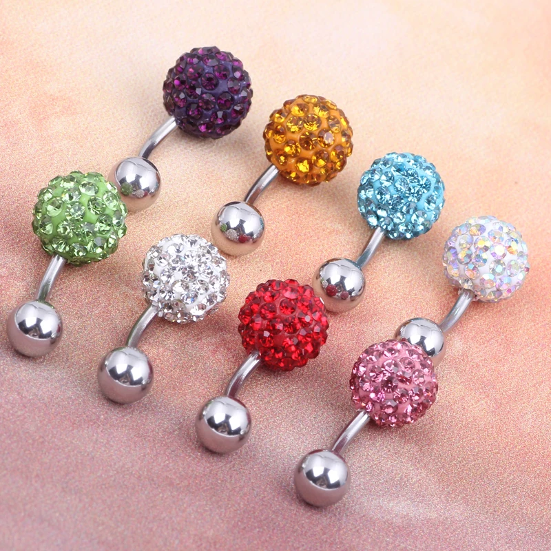 Crystal Disco Ball Belly Button Ring Ferido Navel Belly Bar Double Ball