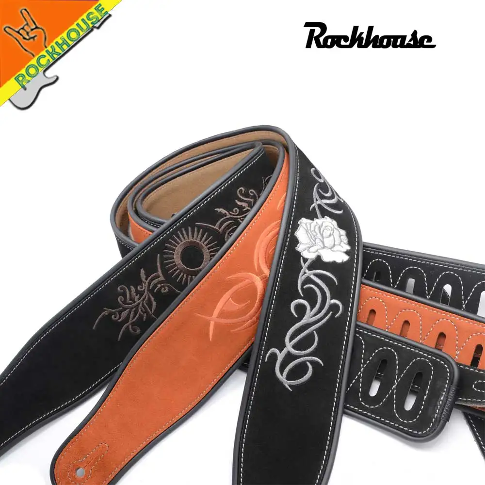 Double Frosted Leather Electric Guitar Strap Bass Straps Chinese Embroidery Picture Anti Crease Super Soft Durable