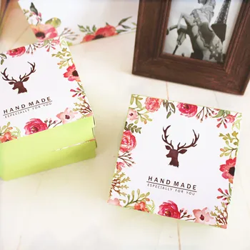 

new 12.5*12.5*5cm10pcs deer in forest handmade design Paper Box for Cookie party gift Packaging Storage Boxes