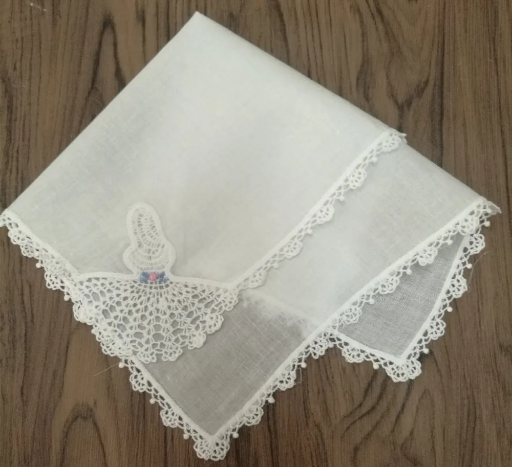 

12PCS/Lot Fashion Women Handkerchiefs 11.5x11.5White Cotton Wedding Handkerchief Embroidery Lace Edgings Hankies Hanky for bride