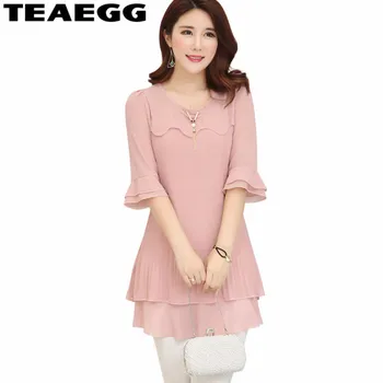 

TEAEGG 2020 New Elegant Women Chiffon Blouses Office Lady Half Sleeve Shirt Formal Blusas High Quality Plus Size 5XL Tops B17
