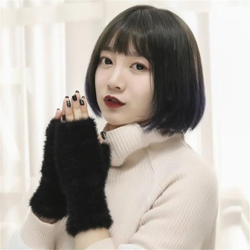 Woman Winter Fashion Warm Fluffy Lady Thick Solid Soft Gloves Fingerless Mittens