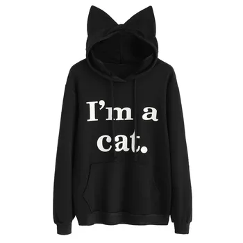

Lovely sweatshirt women mini Cat pattern Long Sleeve Hoodie Sweatshirt Hooded Pullover crop Tops moletom sudaderas