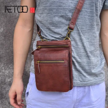 

AETOO New mobile phone pocket men's handmade leather Messenger mini casual bag Retro men's shoulder diagonal package