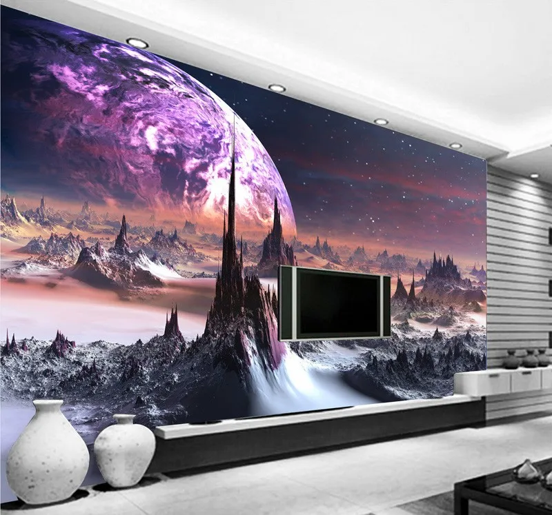 Фиолетовый Galaxy обои 3d фото обои Очаровательная звезды настенная малыш Спальня Декор в гостиную ТВ фоне стены 3d обои