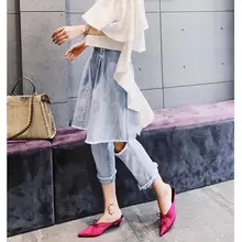 Europe women's new summer baggy seven-breecks European chic jeans ripped trousers