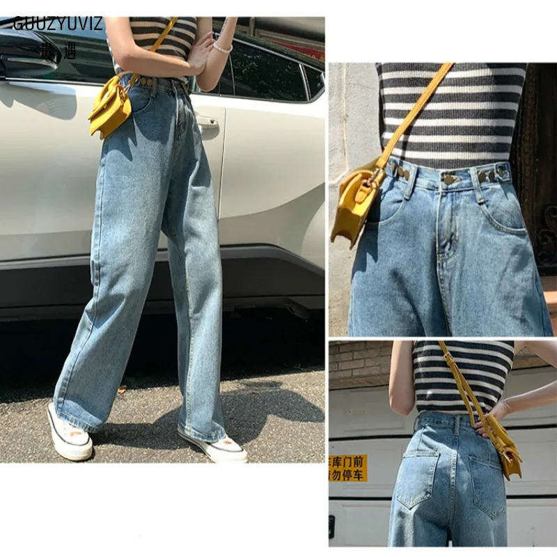 

GUUZYUVIZ Wide Leg Jeans Woman Vinage Ladies Denim Pants Trousers Casual Vaqueros Mujer Loose High Waist Pantalon Jean Femme