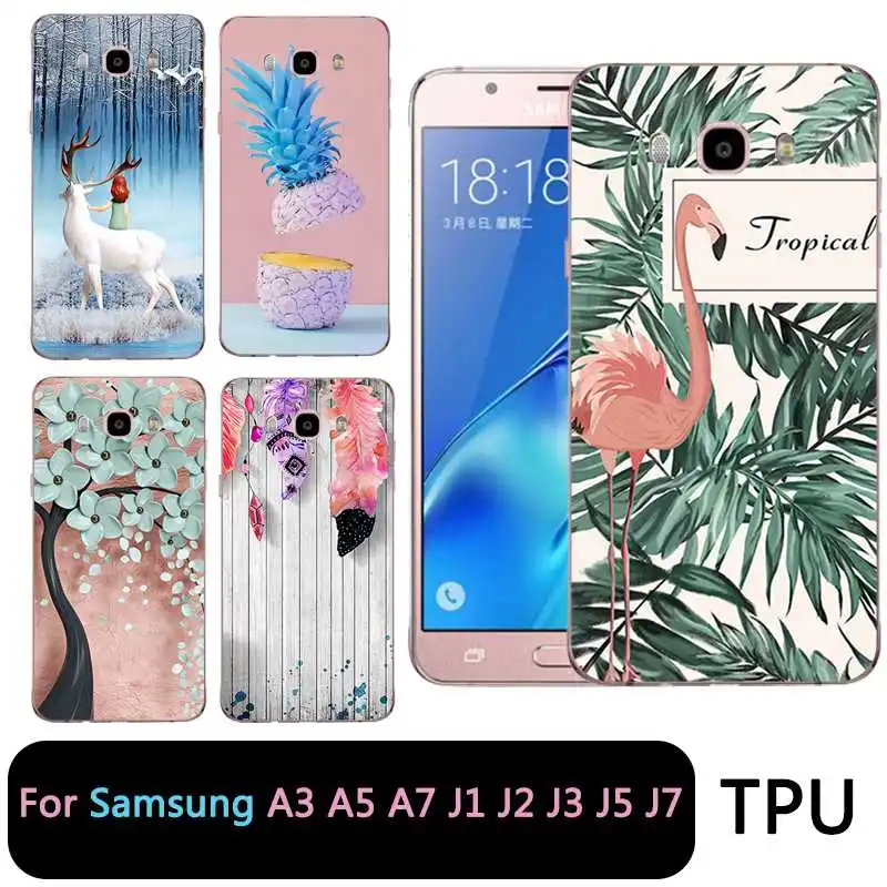 QMSWEI Soft Tpu Clear Phone Case For Samsung Galaxy A3 A5 2017 2016 prime J1 J2 J5 J3 J7 TPU Flamingo Pineapple Print Cover |
