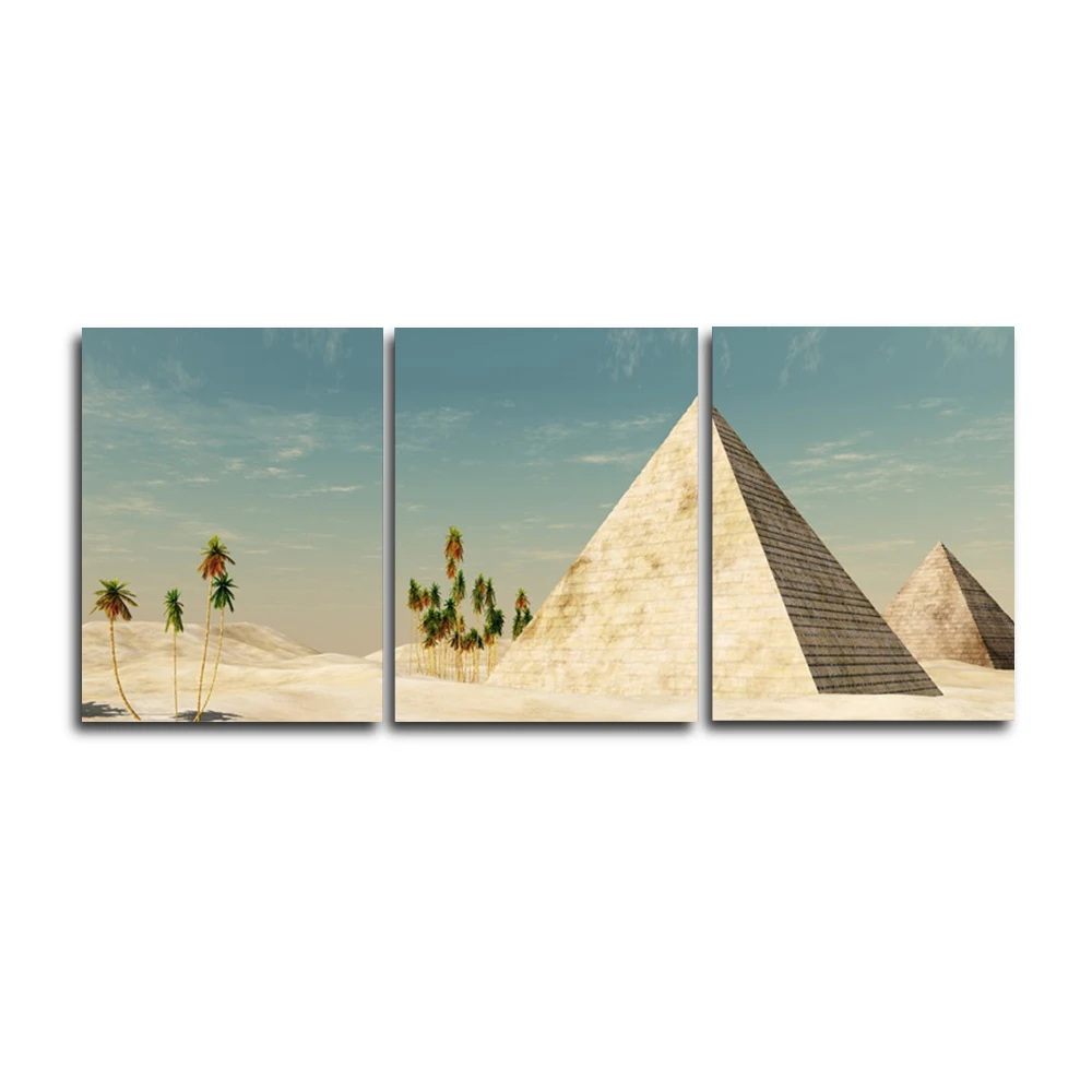 

Laeacco 3 Panel Places of Interest Wall Artwork Picture Canvas Paintings Pyramid Posters and Prints Living Room Home Decoration