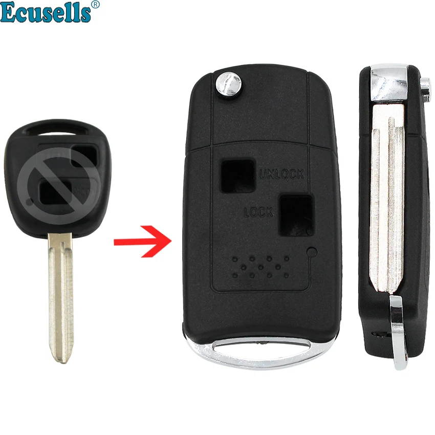 

2 Button modified Flip Remote Key Shell case cover fob for Toyota Corolla RAV4 Celia Yaris HiAce Land Cruiser TOY43 blade