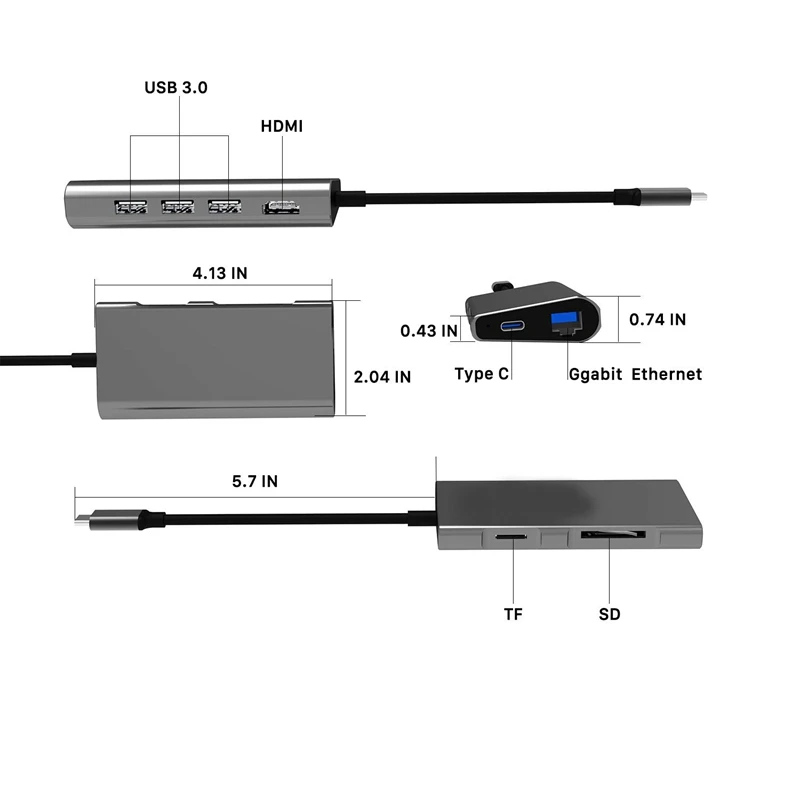 Usb C концентратор 8 в 1 Rj45 Порты и разъёмы, 4K кабель-Переходник Usb C на Hdmi, 3 Порты Usb 3,0, Tf/Micro-Sd кард-ридер, Usb-C Мощность доставки, хаб Adap типа C