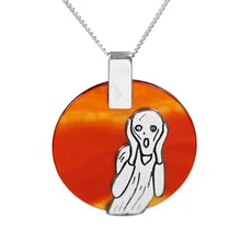 INATURE 925 пробы серебряный красный агат знаменитая картина крик ожерелья подвески для женщин ювелирные изделия