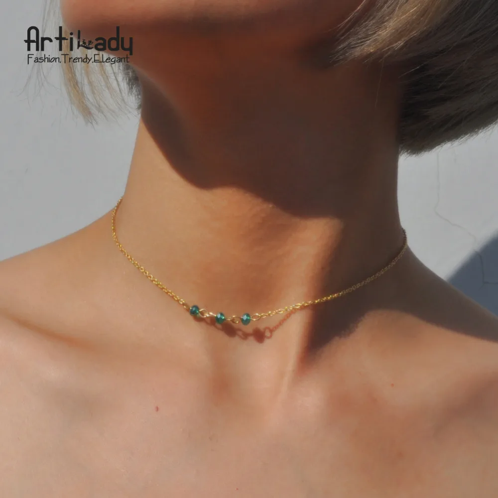 

crystal beads choker necklaces gold color chain necklace for women jewelry party gift