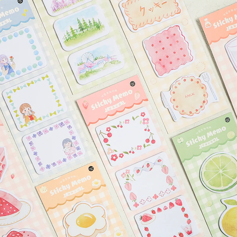 

24 pcs/Lot Cute sticky note Toast Cake Fruit Cookie memo pad Color post stickers marker it Stationery Office School A6639