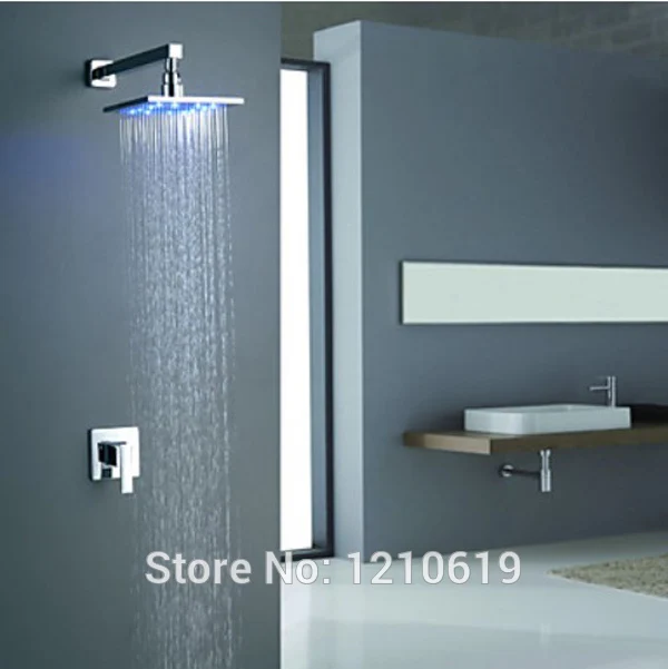 

Newly US Free Shipping Wholesale And Retail Wall Mounted Color Changing LED Chrome Rain Shower Faucet Rainfall 8" Shower Head
