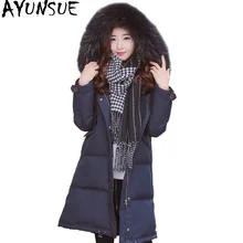 AYUNSUE Зимний пуховик женский с капюшоном натуральный меховой воротник толстый пуховик куртки для женщин Куртка парка Mujer KJ373