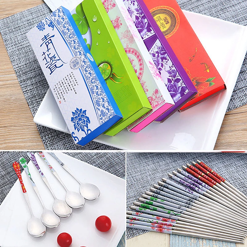 

1 set Korean Sushi ChopSticks Stainless Steel Spoon and Chopsticks Learner Gifts Set 5 Patten Cookware Tableware Kit