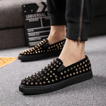 

British style men's casual party prom dress cow suede leather rivets shoes breathable flats platform shoe zapatos de hombre male