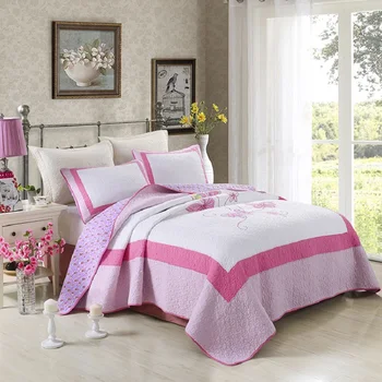 

CHAUSUB New Pink Patchwork Quilt 3PCS Washed Cotton Quilts Set Quilted Bedspread Bed Cover Sheets 2 Shams Girls Coverlet Set
