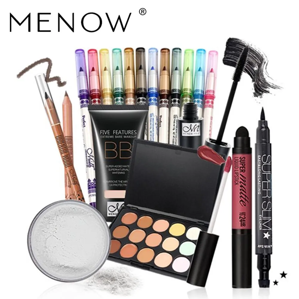 

MENOW Makeup Set 12 Colors Eyeliner Mascara BB Cream Lip Gross Eyebrow Pencil 15 Colors Concealer Eyeliner Makeup Set