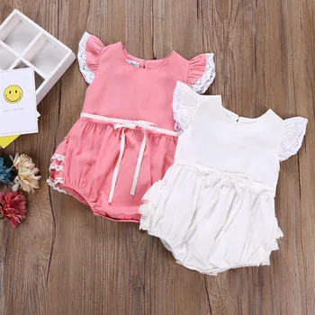 

infant baby girls clothes girls summer fly sleeve patchwork bow bodysuit newborn girls casual jumpsuit 0-24M