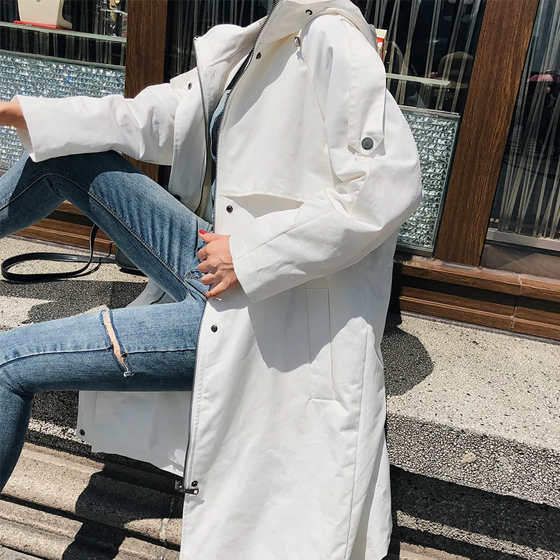 

Spring 2019 The New Windbreaker Leisure fashion Women's coat Loose Hooded Spring and autumn clothes
