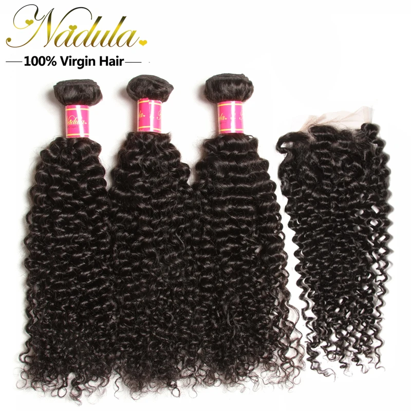 

4*4 Invisible Brazilian Virgin Hair With Closure, 1Pcs Free Part Lace Closure with 3 Bundles Brazilian Curly Virgin Hair Weave