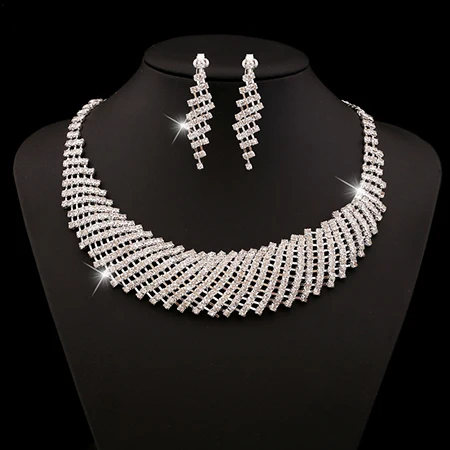 Блестящие свадебные комплекты ювелирных изделий для женщин ювелирные изделия бижутерия ожерелье серьги с камнями ювелирные наборы 11,11 распродажа - Окраска металла: 1