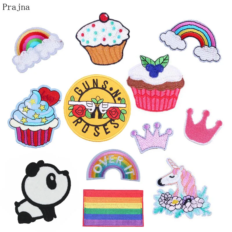 

Prajna Crown Duck Pride Patch Guns Roses Iron On Embroidered Patches Anime Rainbow Stripe Cartoon Gay Flag Patch Applique Fabric