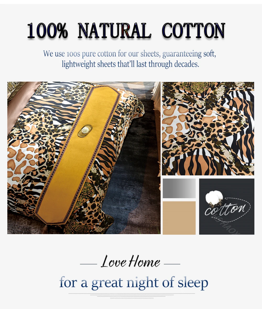 Sale High Quality 100% Cotton 4pcs Bedding Sets Leopard Printed Bed Linen Set Queen King Size Adult Duvet Cover Bed Sheet Set 100S 3
