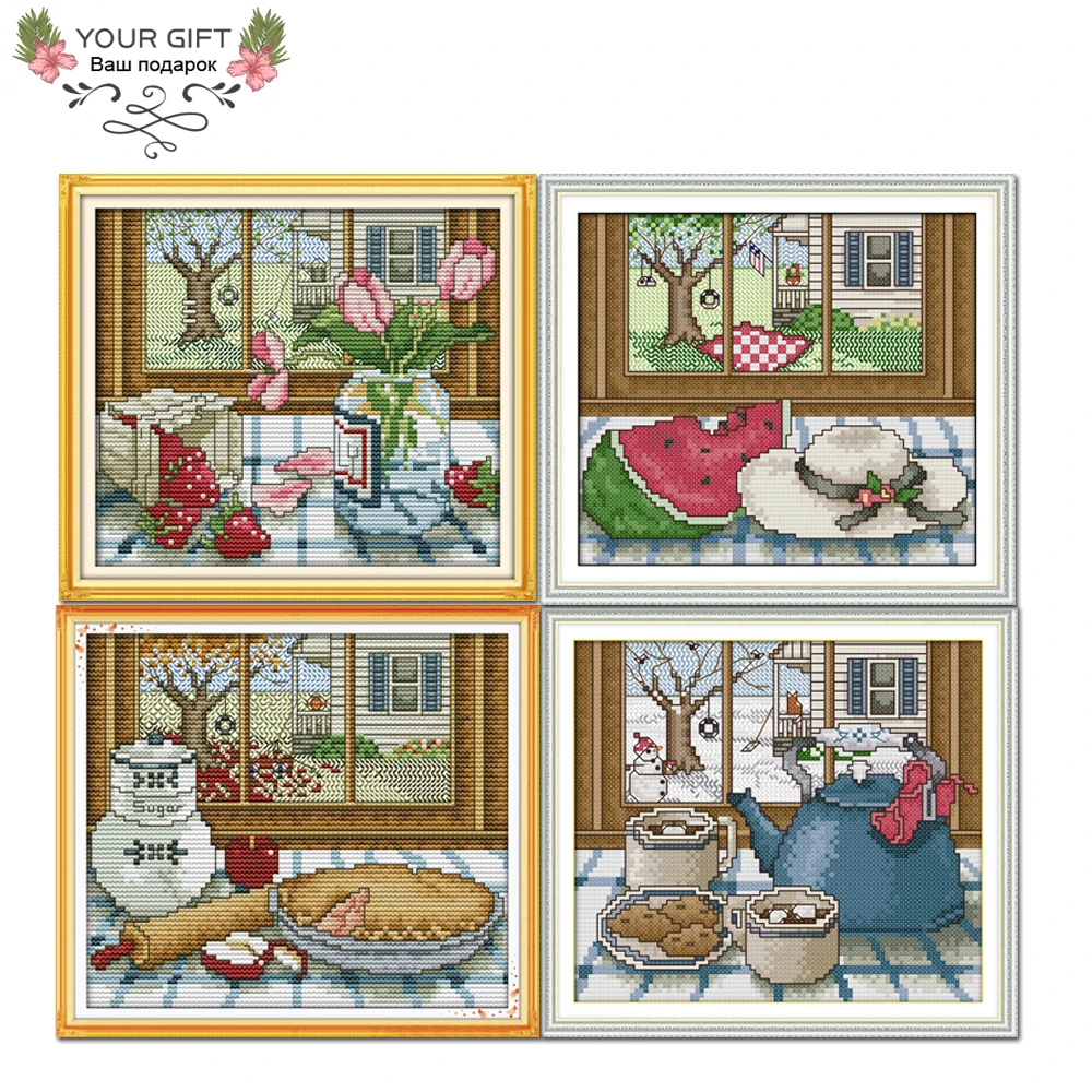 Joy Sunday Outside Window Cross Stitch Home Decor Four Seasons F497 F498 F499 F500
