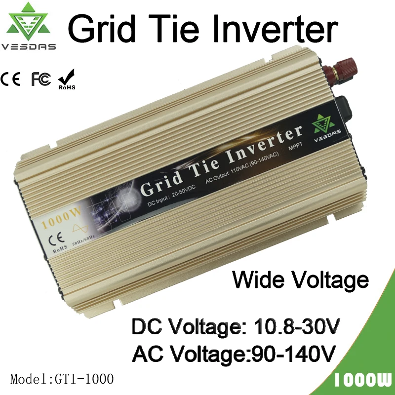 

1000W Solar Grid Tie Inverter Wind Voltage 10.8-30 VDC to 90-140 VAC Pure Sine Wave Inverter for 1000-1200W 18V Solar System