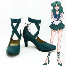 Anime Salior Moon Sailor Neptune Cosplay Zapatos Por Encargo Del Partido Verde Oscuro