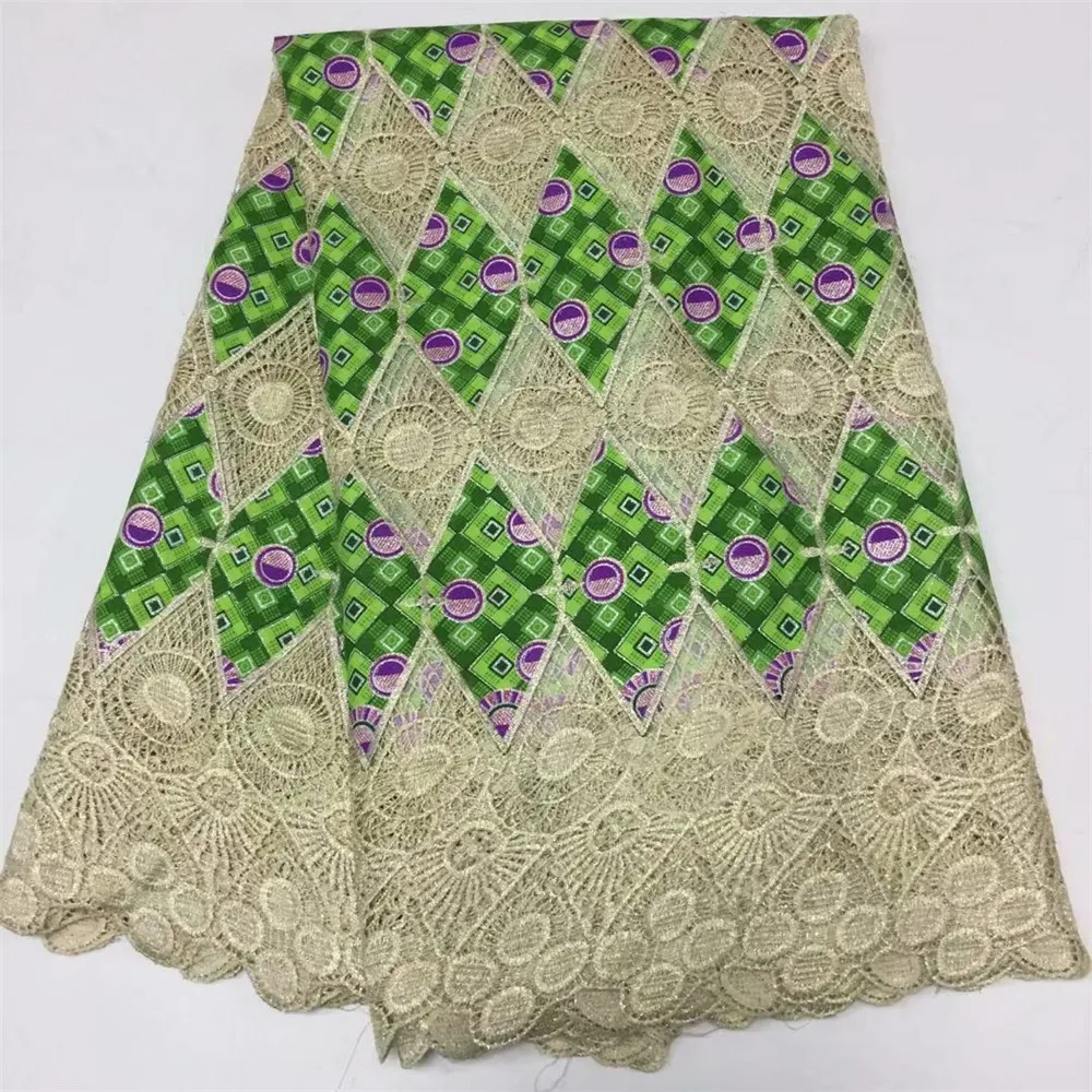 

2018 Latest African Wax And Lace Fabric High Quality Embroidered Wax And Cord Lace Fabric For Wedding Dress X310-2