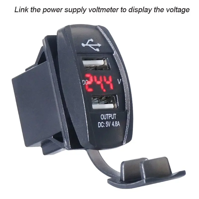 

Waterproof 12V 12V Auto Boat Dual USB Port Car Charger LED Voltmeter Mobile Phone Charging Adapter for iphone GPS Table