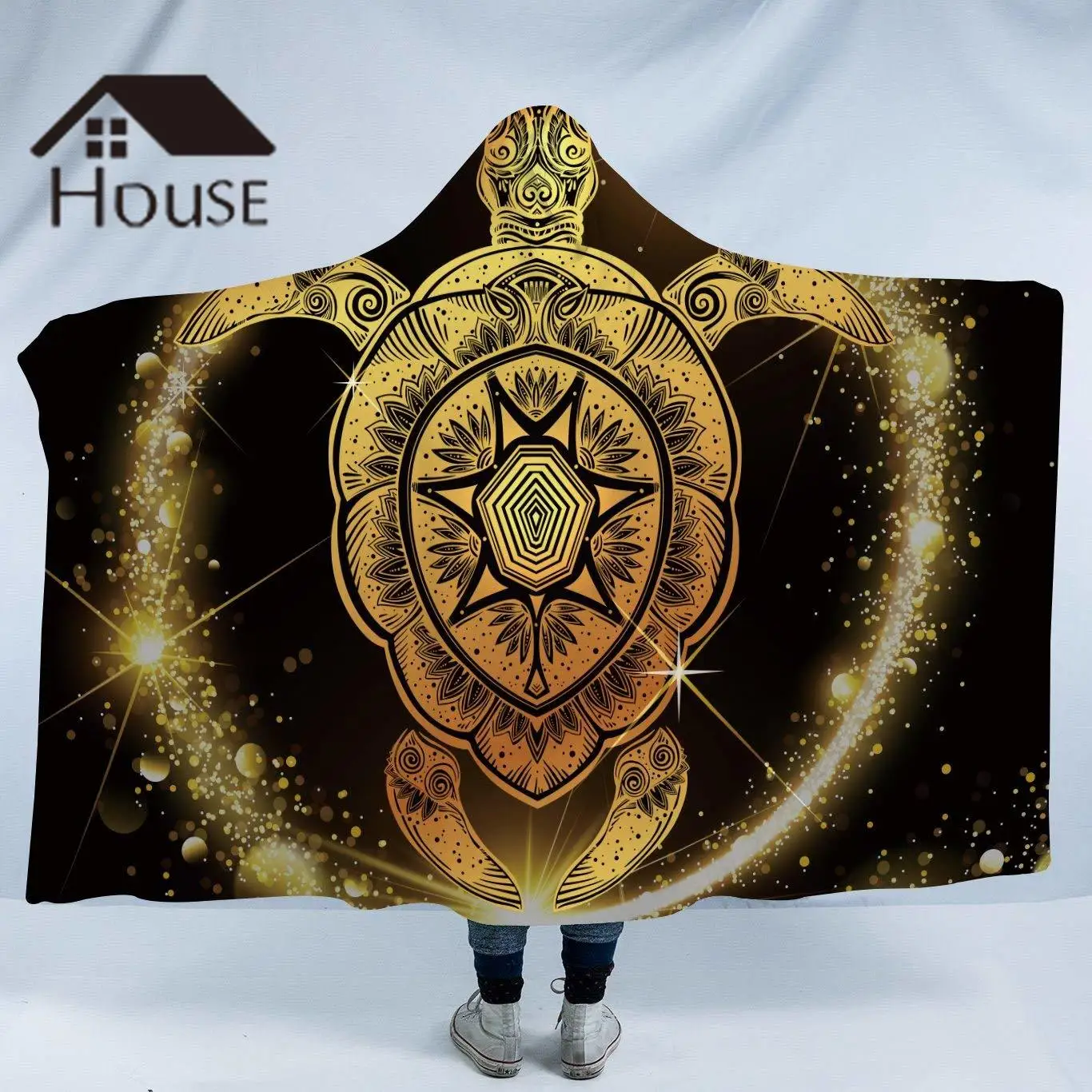 

Sleepwish Sea Turtle Wearable Hooded Blanket for Adults Mandala Dreamcatcher Sherpa Fleece Woman Throw Blanket Microfiber