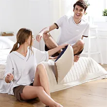 Бренд Qianxiu, пижамный комплект для пары, Вязаная хлопковая Домашняя одежда, повседневные пижамы для мужчин, пижамы для женщин, пижамные шорты, новинка