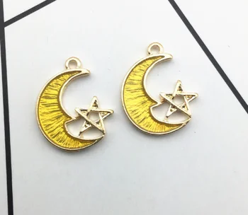 

50pcs Charm enamel Moon hollow star pendant 16*19mm 6 color Handmade children day Jewelry Making earrings bracelet necklace DIY