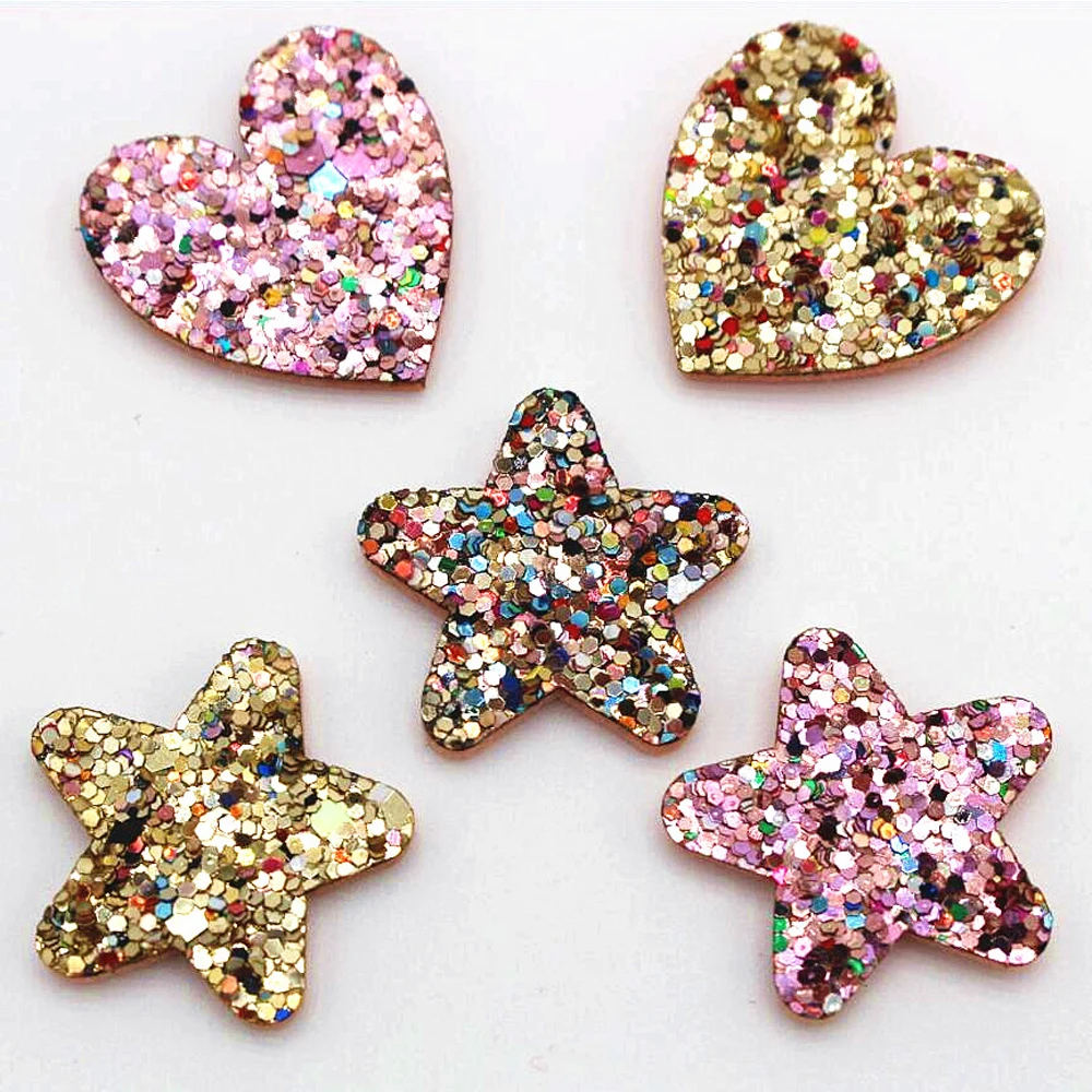 2.5x2.5cm10 шт сердце/звезда красочная аппликация заколки блеск DIY головной убор