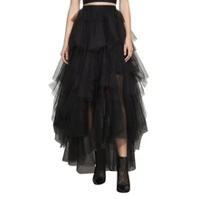 Лолита Стиль оборками Асимметричный Тюлевая юбка s Для женщин вечерние Многоуровневое Короткая подкладка юбка-пачка молния мода макси Тюлевая юбка