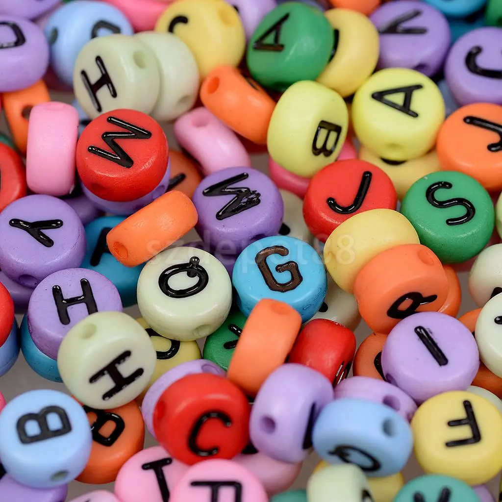 200 Pcs Round Acrylic Mixed Color Alphabet Loose Spacer Beads For Jewelry Making 7 mm Letter Beads Charms Bracelet Necklace