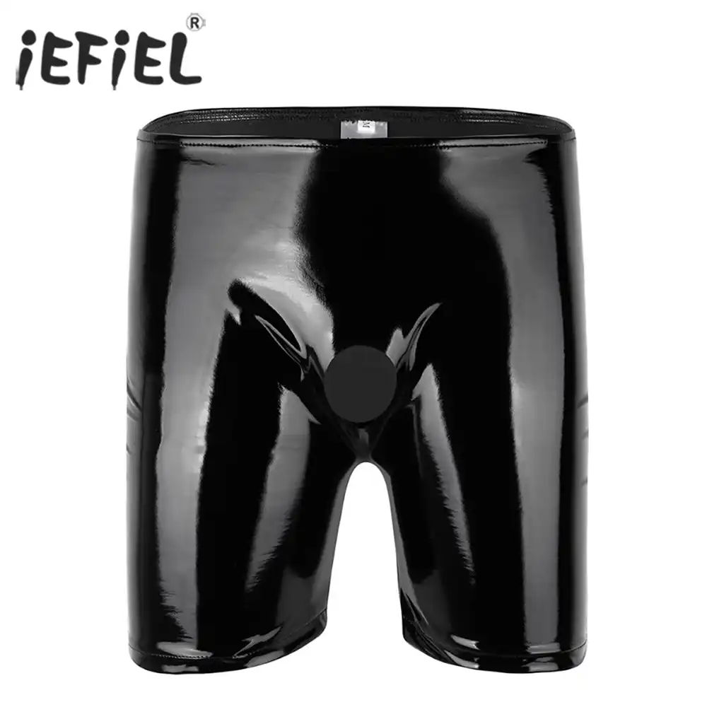 IEFiEL, сексуальное нижнее белье для геев, нижнее белье, трусы, мужские, блестящие, открытый, кольцо для пениса, Wetlook, светильник, длинные ноги, боксеры, Короткие трусы - изображение