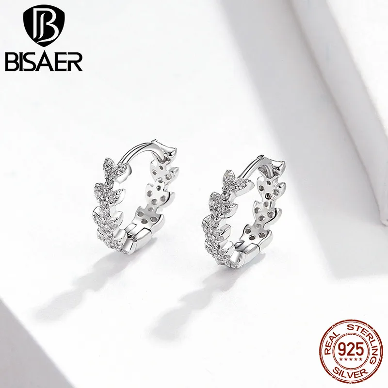 

Bisaer Fashion Round Minimalist Geometric 925 Stering Silver Shiny Leaf Hoop Earrings For Women Fashion Jewelry Brincos GAE150
