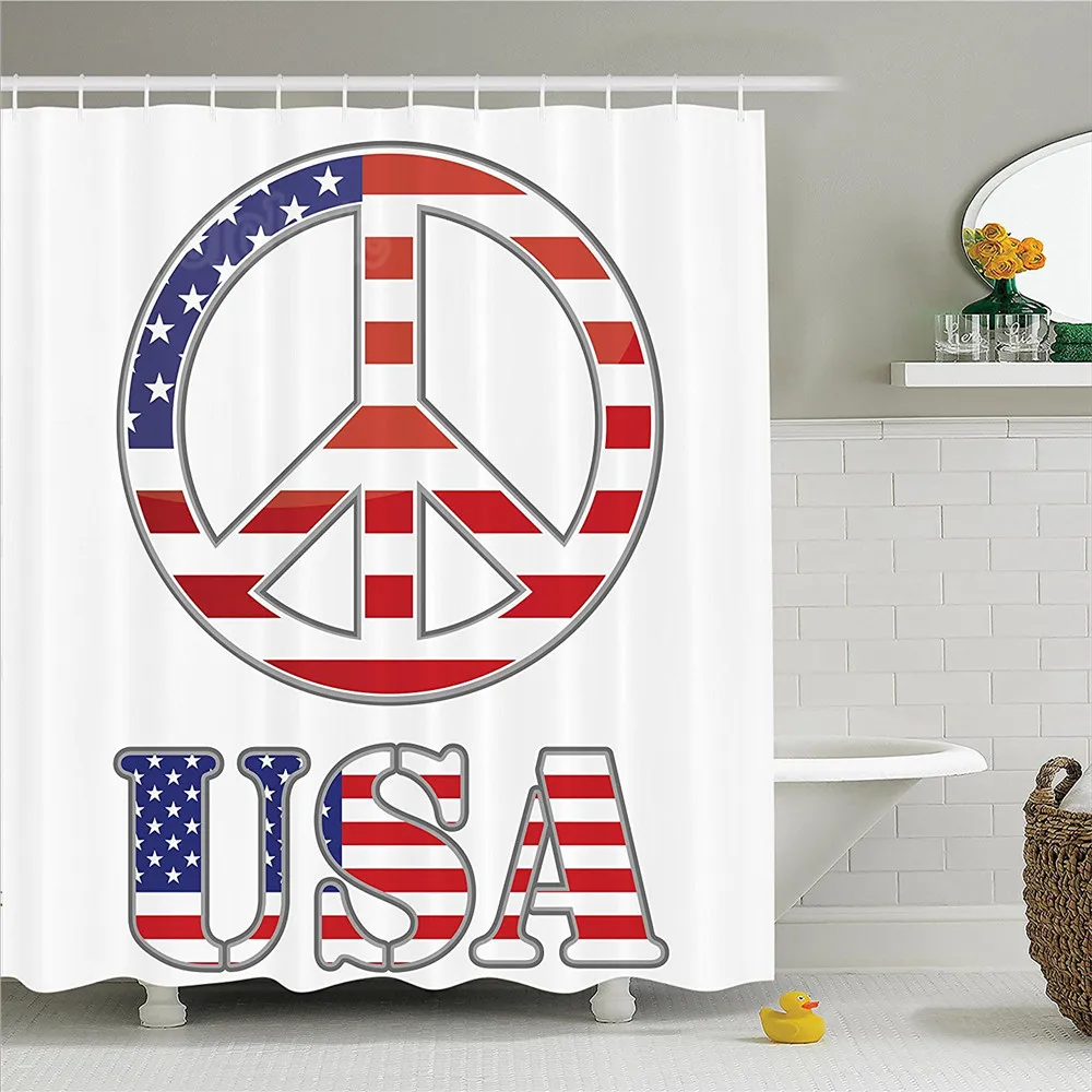 Groovy Shower Curtain Modern Peace Sign Usa Flag Color Design Groovy Shower Curtain Modern Peace Sign
